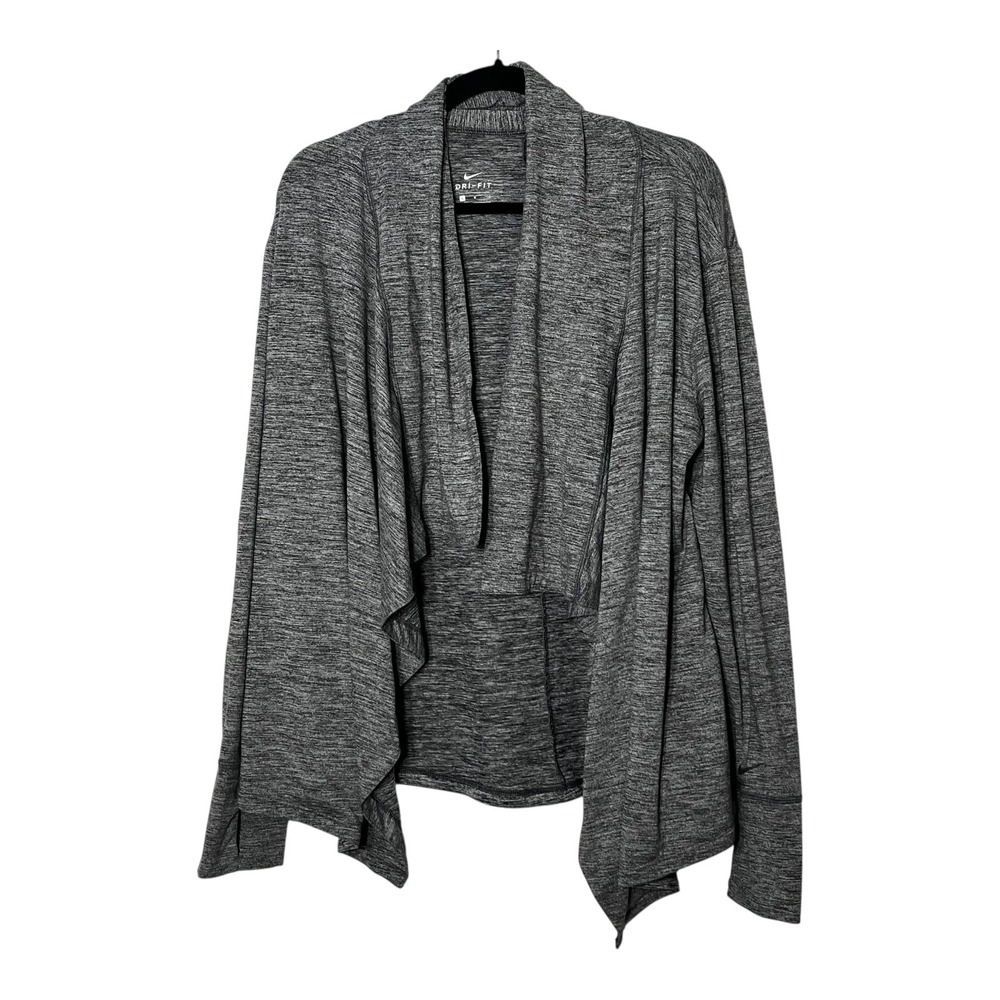 Nike Womens Dri-FIT Open Front Draped Cardigan Heather Gray Thumbholes